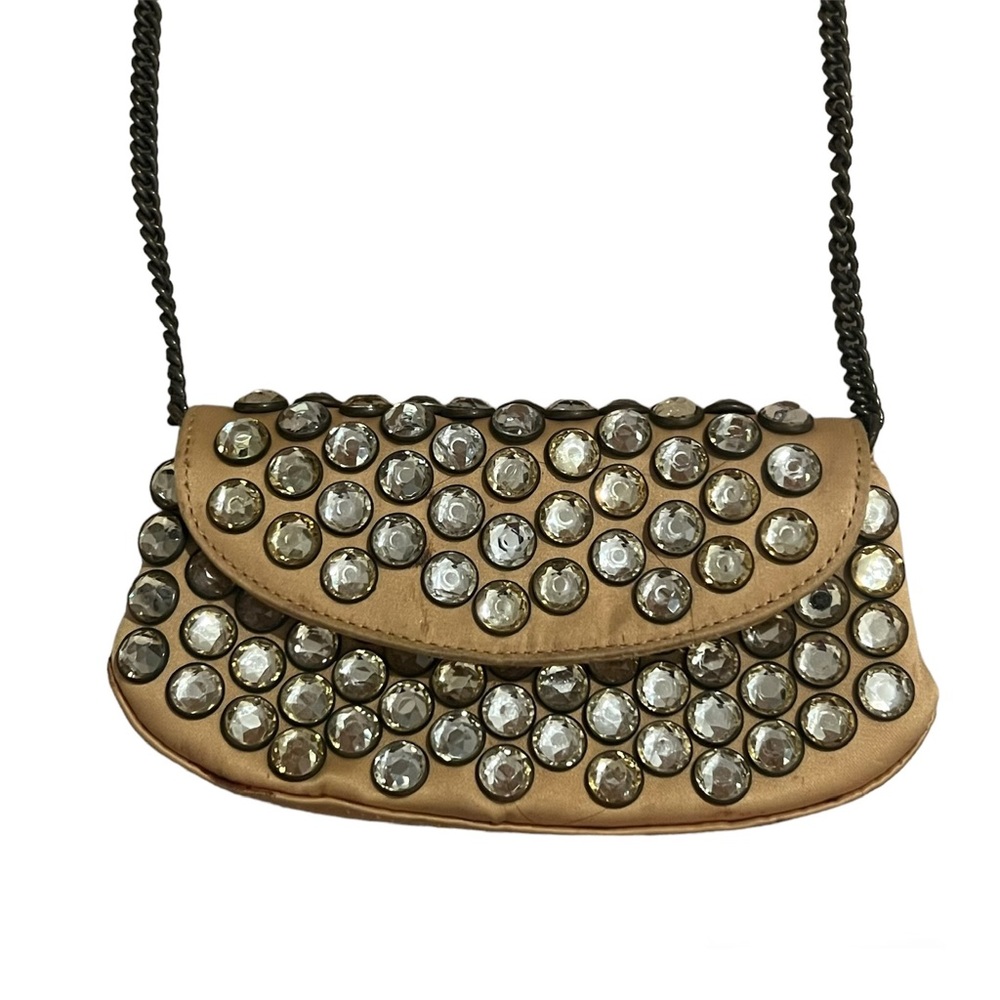 Betsey Johnson Yellow Gold Satin Purse with Crystals and Chain Strap